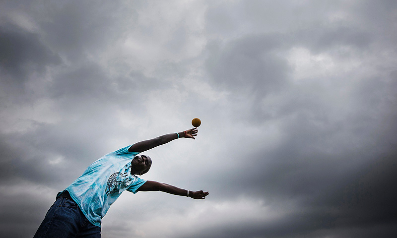 Ahmat Djouma takes part in shot put at Camp Abilities in Brockport, New York.