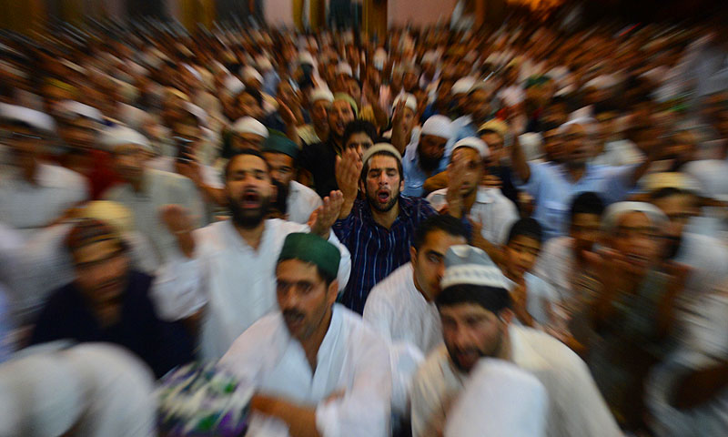 Worshippers in Kashmir pray during a special prayer service for Lailat ul-Qader, at Kashmir's 600-year-old grand mosque Jamia Masjid in downtown Srinagar.—Photo by AFP