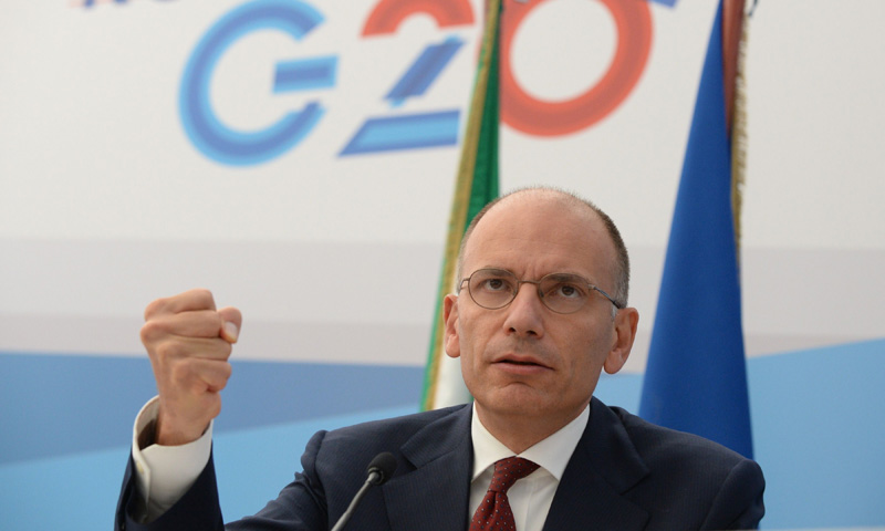 Italy’s Prime Minister Enrico Letta gestures during a press conference at the end of the G20 summit. –Photo by AFP