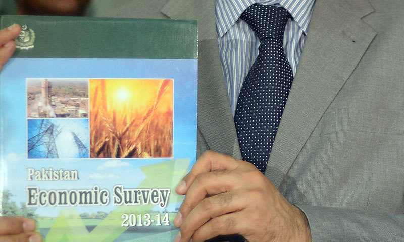 A copy of the Pakistan Economic Survey 2013-2014. – AFP Photo
