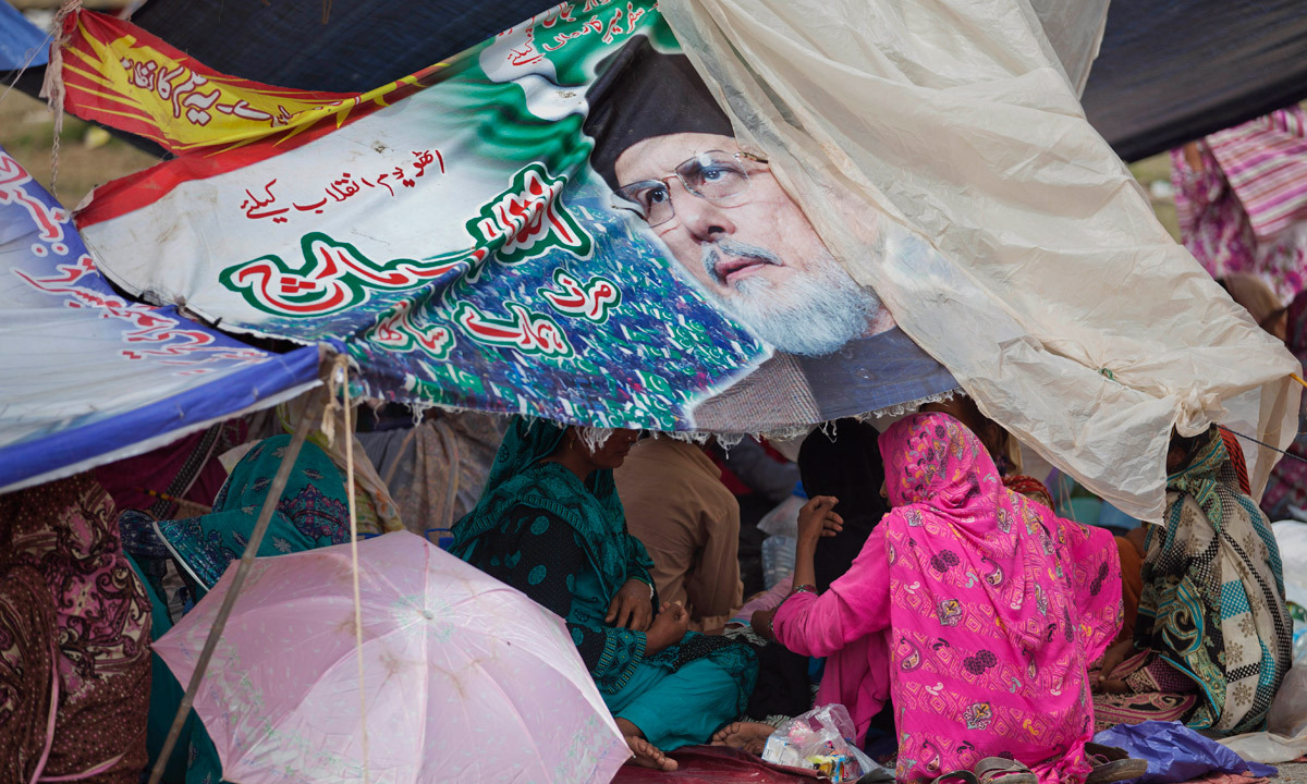 Supporters of Tahirul Qadri camp in the vicinity of the parliament building in Islamabad. - Photo by AP