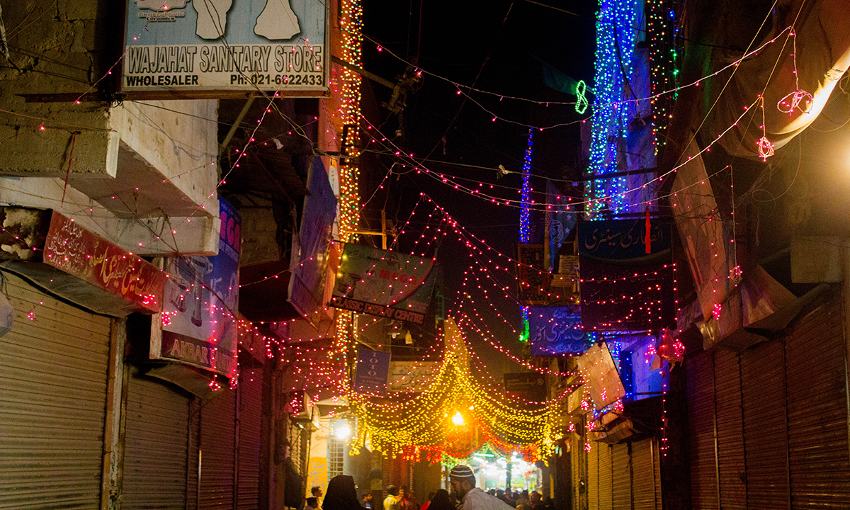 Buildings adorned with lighting to mark Rabi ul awwal. — Muhammad Umar Buildings adorned with lighting to mark Rabi ul awwal. — Muhammad Umar