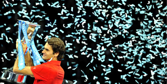 Roger Federer is now level with Ivan Lendl and Pete Sampras on a joint-record five Tour Finals titles. —AFP Photo