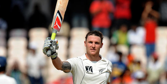 Brendon McCullum celebrates his maiden Test double hundred. —AFP Photo