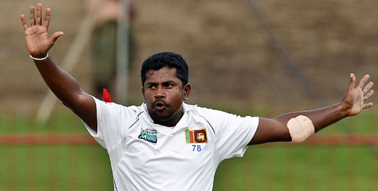 Rangana Herath took three wickets on the fourth day of the final Sri Lanka-West Indies Test. —AP Photo