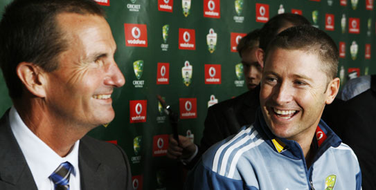 Cricket Australai's Chairman of Selectors Andrew Hilditch and vice-captain Michael Clarke have come under firing range of the Aussie media. —AFP Photo