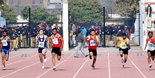 Liaquat Ali of Pakistan Army won the men's gold medal in the 100 metre race. —APP Photo