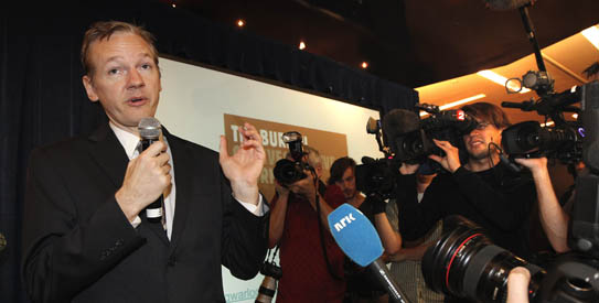 Wikileaks founder Julian Assange speaks during a news conference on the internet release of secret documents about the Iraq War, in London