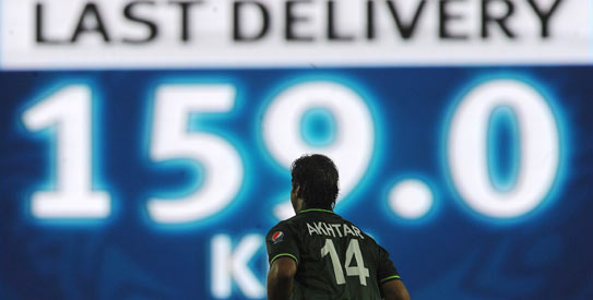 Despite not being as fast as he was until a few years ago, Shoaib Akhtar managed to cross the 159km/h barrier in the match against Sri Lanka. —AFP Photo Despite not being as fast as he was until a few years ago, Shoaib Akhtar managed to cross the 159km/h barrier in the match against Sri Lanka. —AFP Photo