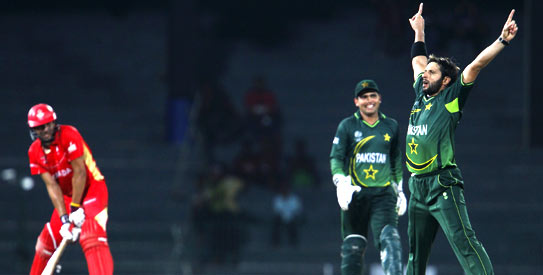 Shahid Afridi took five wickets and became the tournament's highest wicket taker. —Photo by Reters