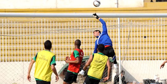 The Palestinian football team held a practice session at the People's Sports Complex on Thursday. —Photo by AFP