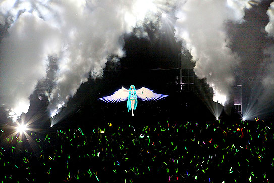 A Miku Hatsune concert with a 3d screen