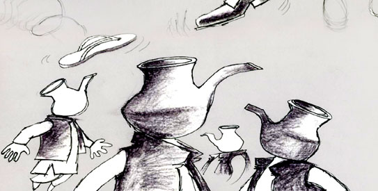 When someone came up with the idea of a frivolous but entertaining lota-laden MPA protest in Lahore in March 2011, it was the ever-available women who ended up performing the dirty job for the benefit of their bosses. —Illustration by Feica