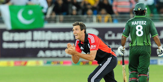 Steve Finn dismissed Awais Zia for 18. - Photo by AFP