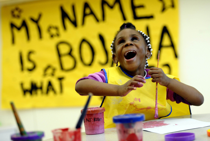 Robyn Browne works with paints during art classes at the Concordia Learning Center at St. Joseph's School for the Blind in Jersey City, New Jersey.