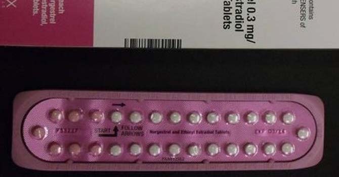 Handout photo shows packaging and samples of Norgestrel and Ethinyl Estradiol birth control tablets