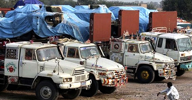 Nato trucks near the Pak-Afghan border.
