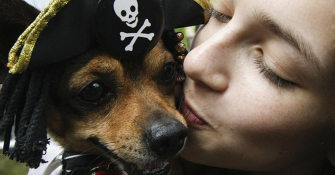 A participant at a dog show kisses a mixed pedigreed dog.—Reuters Photo