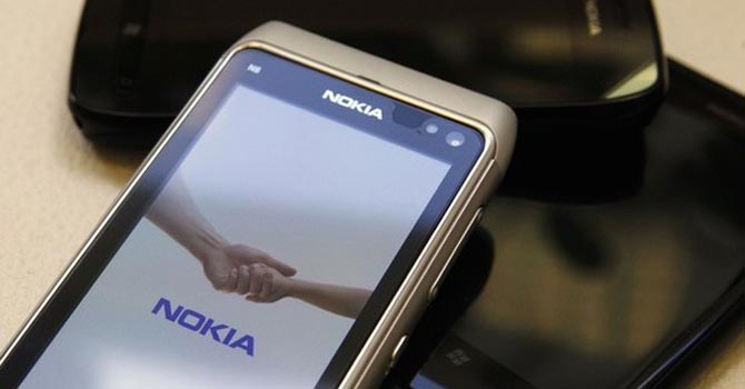 Nokia phones are displayed in a shop.—Reuters Photo