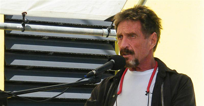 Computer security industry pioneer John McAfee is seen speaking in San Pedro, Belize
