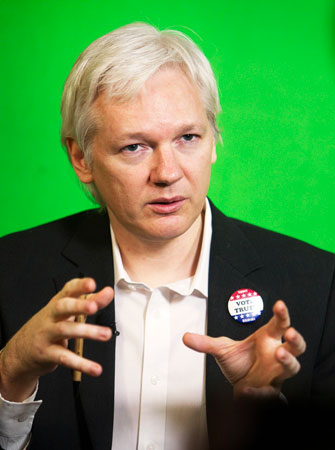 Julian Assange addresses the Oxford Union via video-link from the Ecuadorian Embassy in London. —Photo by AP