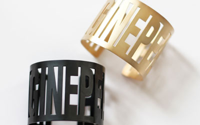 This photo provided by Maiden Nation shows a bracelet created by Yoko Ono for ImagiNation 365. —Photo by AP