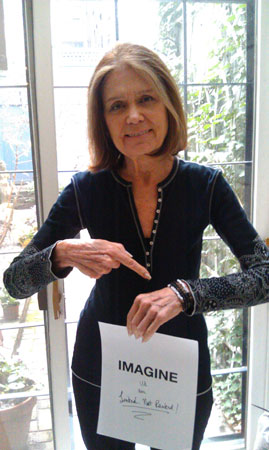 This photo provided by Maiden Nation shows Gloria Steinem wearing a bracelet she created for ImagiNation 365. —Photo by AP