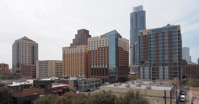 General view of downtown Austin, Texas from the balcony of the Austin Convention Center on Thursday March 7, 2012 on the eve of the opening of the 27th South By Southwest (SXSW) interactive, film and music festival.  The 10-day event is a magnet for thousands of technology innovators, independent film-makers and up-and-coming musical performers.  AFP PHOTO / Robert MacPherson