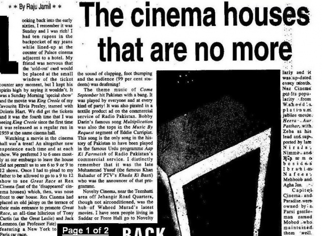 An article in DAWN on the number of cinemas that closed down or were transformed into apartment blocks and shopping plazas in the 1980s.