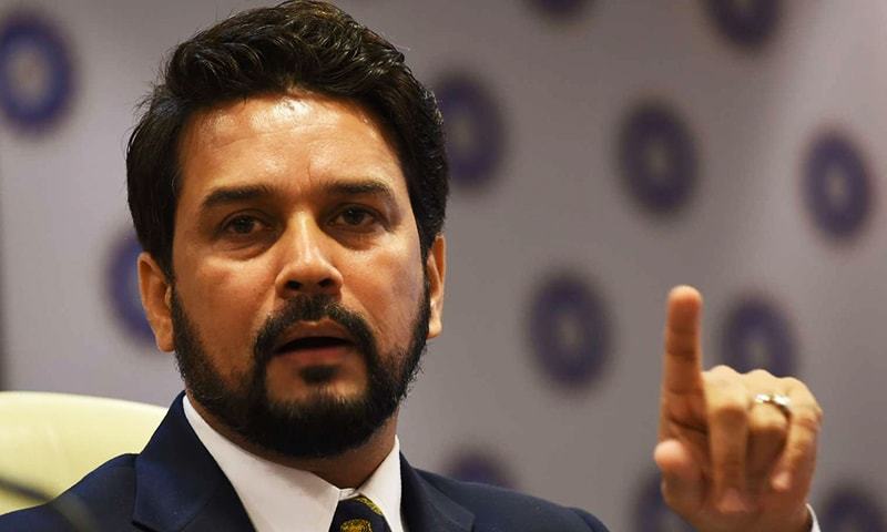 BCCI president Anurag Thakur gestures during a press conference. — AFP/File