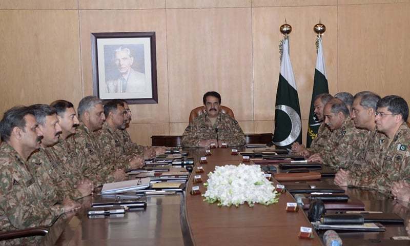 Corps Commanders meeting at GHQ expresses serious concerns over the &quot;feeding of false and fabricated story&quot;. —Photo courtesy ISPR