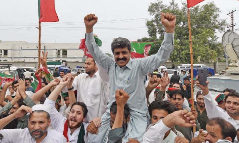 Image result for PTI workers burst into jubilation after Avenfield verdict