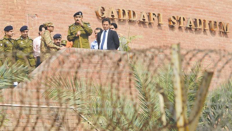 LAHORE: Amin Wain, Lahore’s CCPO, visits the Gaddafi Stadium on Thursday to inspect security arrangements for the third Twenty20 International between Pakistan and Sri Lanka.—M.Arif/White Star