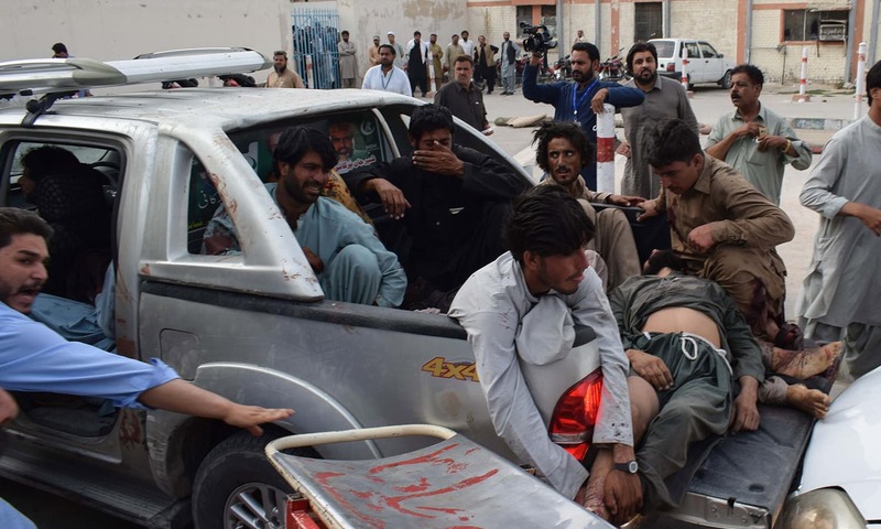 A victim of the bomb blast being shifted to a stretcher after being brought to a hospital in Quetta. —AFP