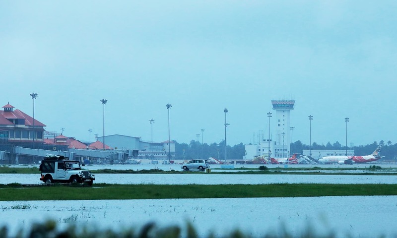 Kochi's International airport apron is seen flooded following monsoon rains in the Indian state of Kerala. —AFP