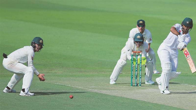Opener Fakhar Zaman plays a stroke through the on-side. —AP