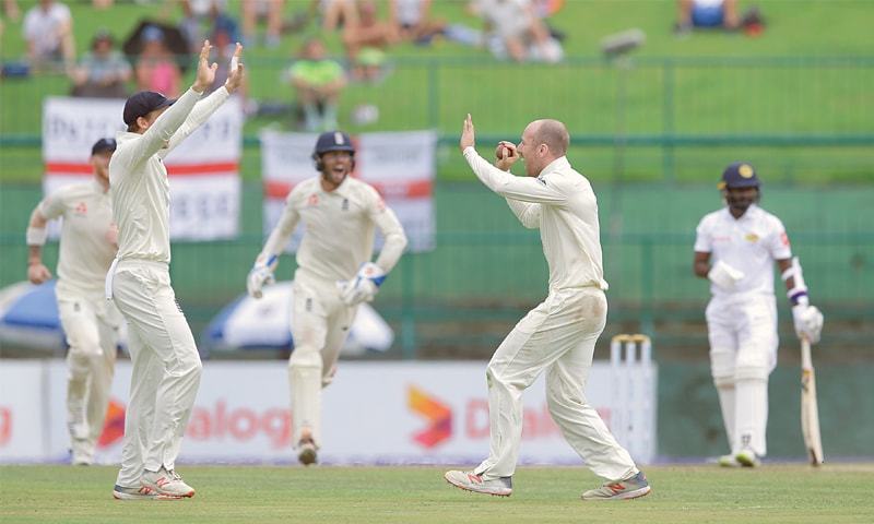 PALLEKELE England spinner Jack Leach celebrates after dismissing Sri Lanka’s Malinda Pushpakumara during the second Test on Sunday. — AP