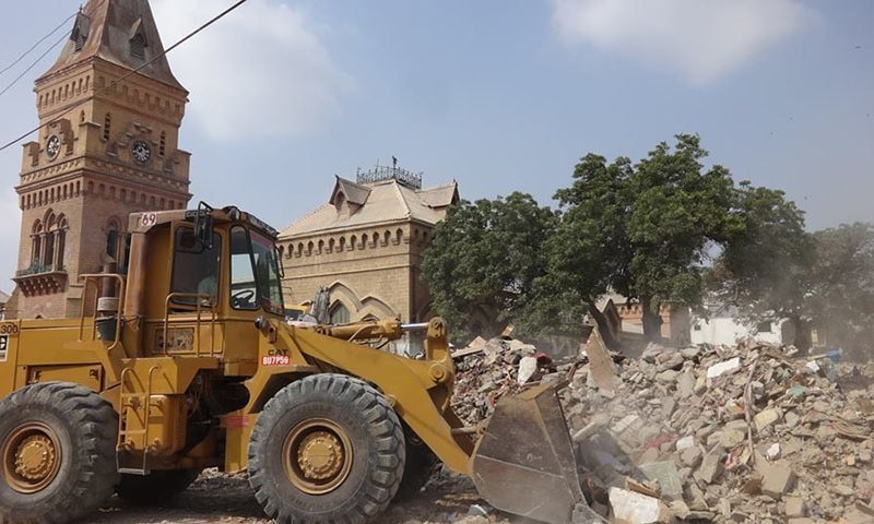 Debris being cleared near Karachi's Empress Market. ─ Photo courtesy Urban Resource Centre/File