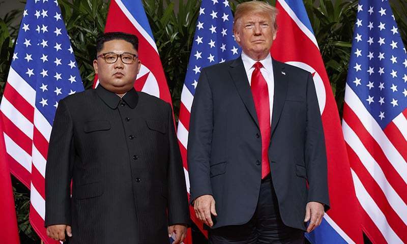 In this June 12, 2018, file photo, US President Donald Trump meets with North Korean leader Kim Jong Un on Sentosa Island, in Singapore.  — AP