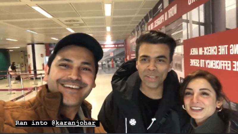 Sarwat Gilani and Fahad Mirza run into Karan Johar at the airport