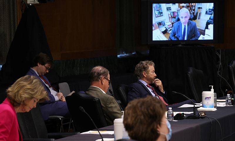 US Senators listen to Dr Anthony Fauci during the hearing in Washington. — Reuters