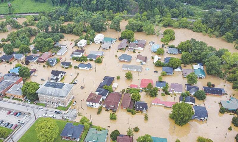 AN aerial view of submerged homes from the Kentucky River in Jackson on Thursday.—AFP