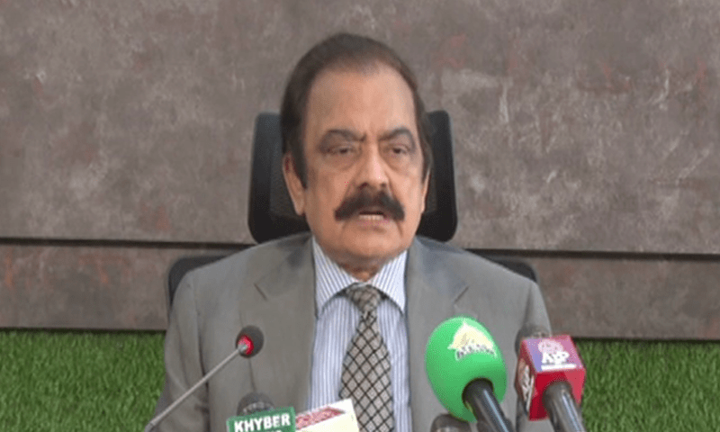 Interior Minister Rana Sanaullah addresses press conference in Islamabad. — DawnNewsTV