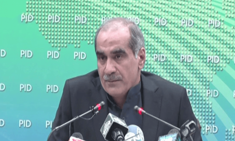 Railways Minister Saad Rafique addresses a press conference. — DawnNewsTV