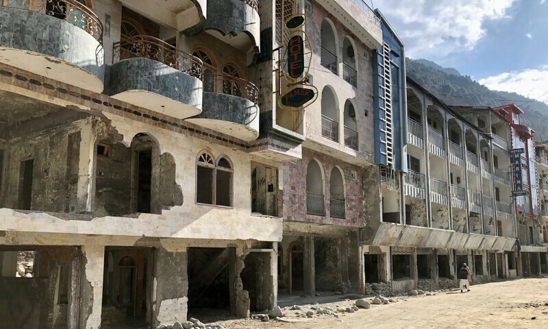 The photo shows Bahrain Bazaar post the floods. — Photo by Zubair Torawali