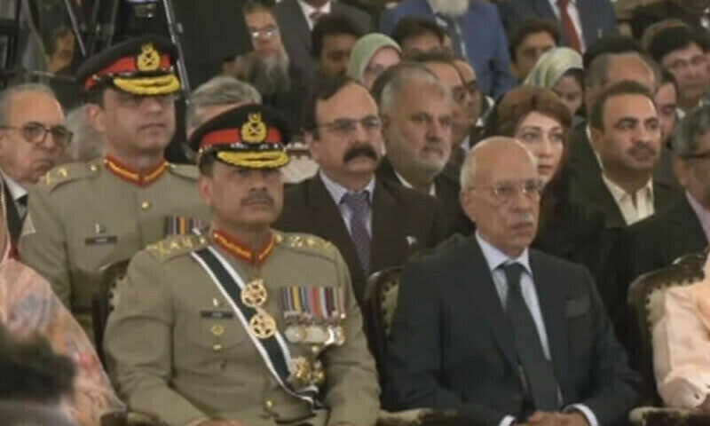  Chief of Army Staff Asim Munir also attended Justice Qazi Faez Isa’s swearing in ceremony. — DawnNewsTV