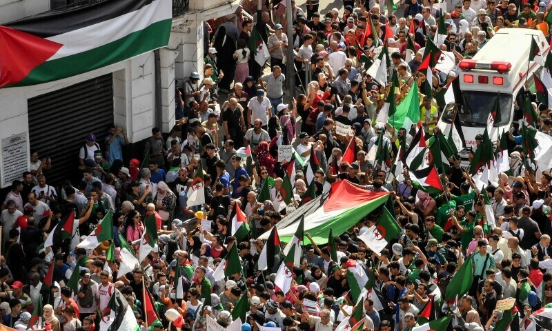 Demonstrators gather for a rally in solidarity with Palestinians in Gaza. &mdash; AFP