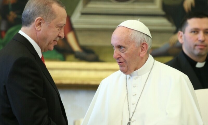 Turkiye&rsquo;s Erodogan meets Pope Francis. &mdash; File/Anadolu Agency