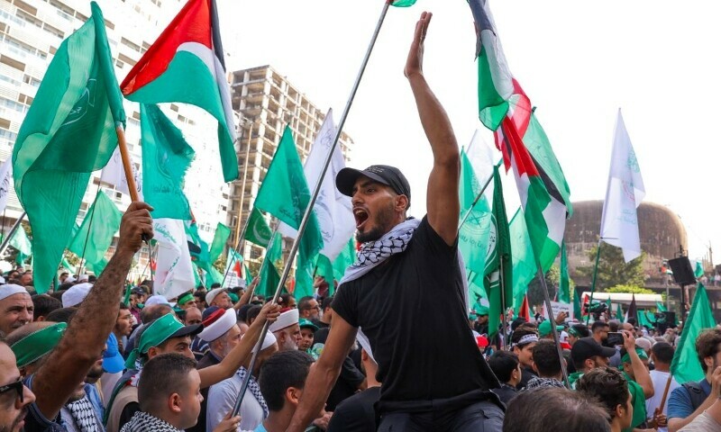 People protest in solidarity with Palestinians in Gaza in Beirut, Lebanon, October 29, 2023. &mdash; Reuters