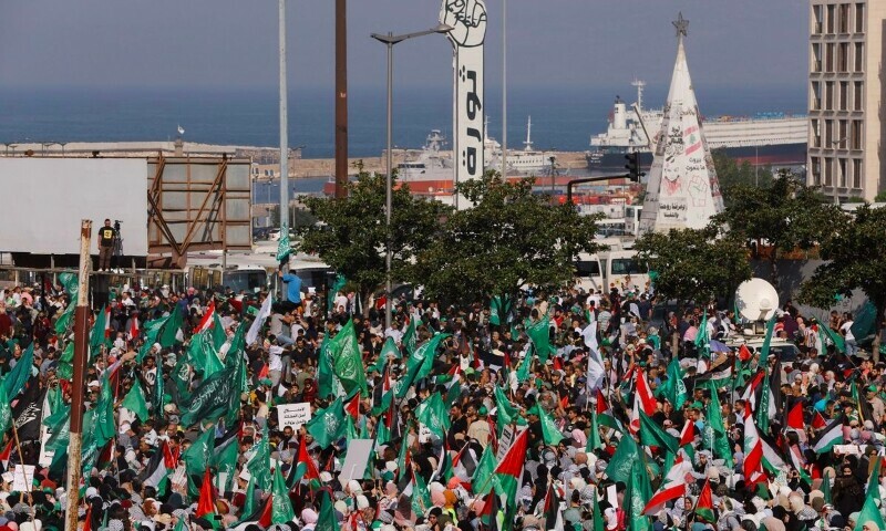 People protest in solidarity with Palestinians in Gaza in Beirut, Lebanon, October 29, 2023. &mdash; Reuters